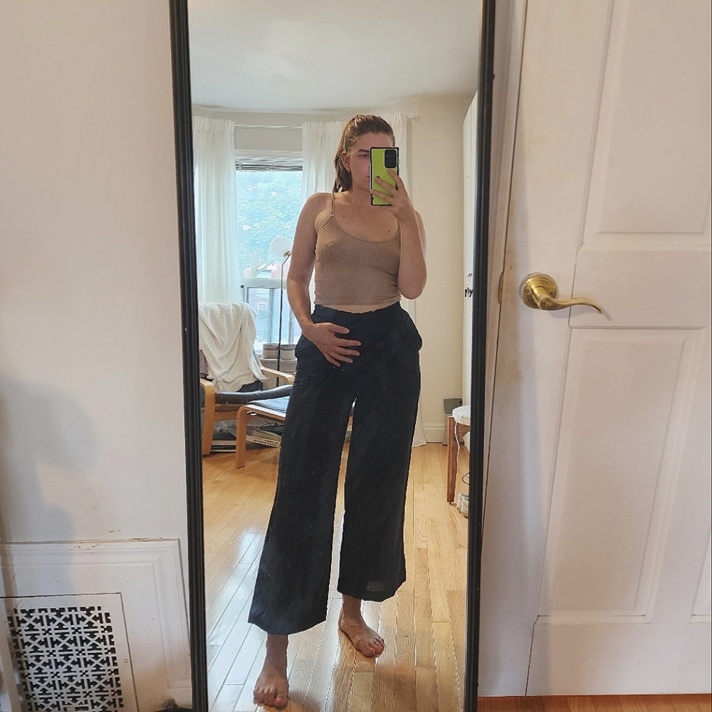 BNWT H&M Linen Blend Crop Pull Up Pant, black, US S